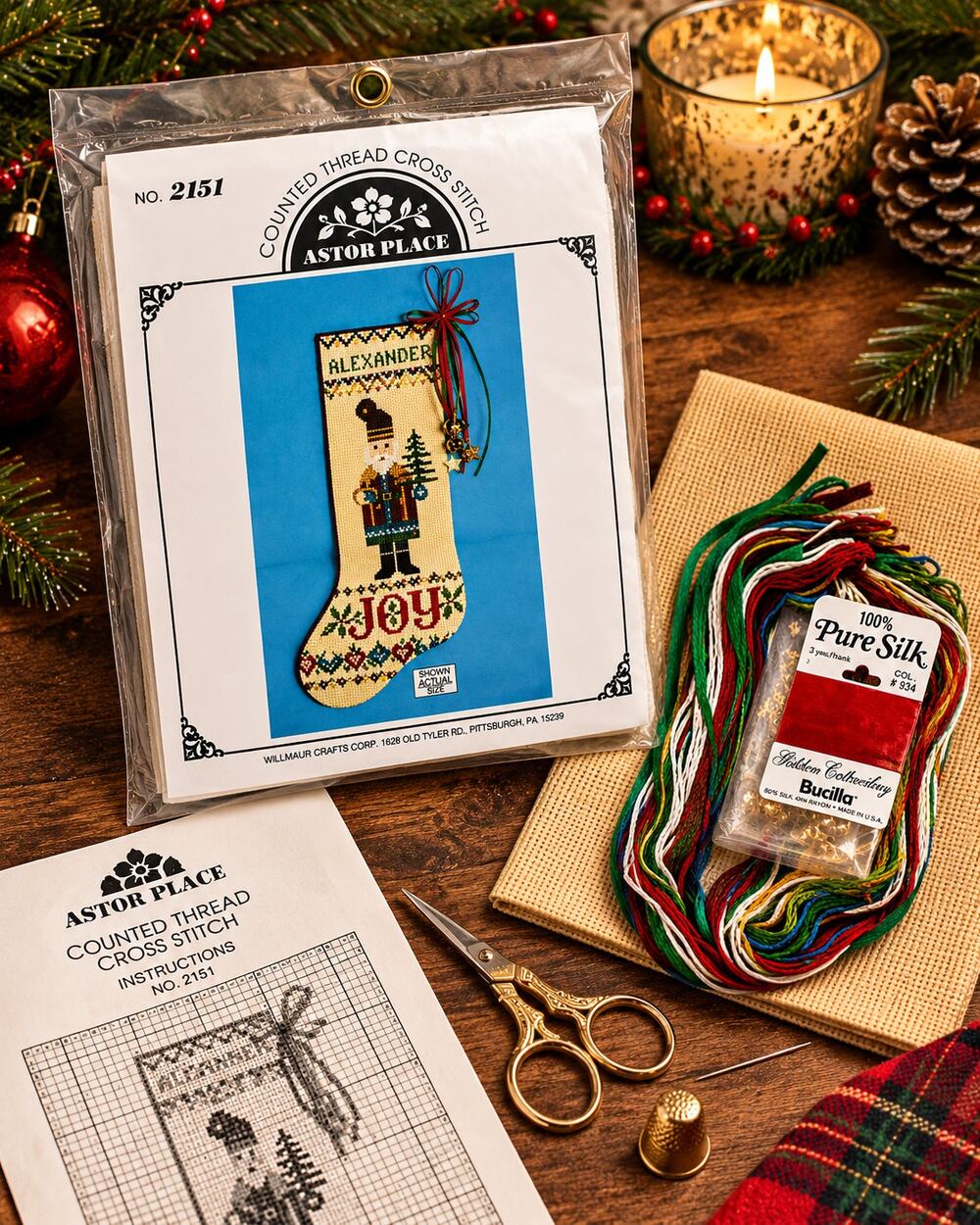 Vintage Astor Place #2151 Christmas Cross Stitch Stocking Kit